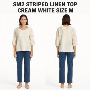 SM2 STRIPED LINEN TOP CREAM WHITE SIZE M